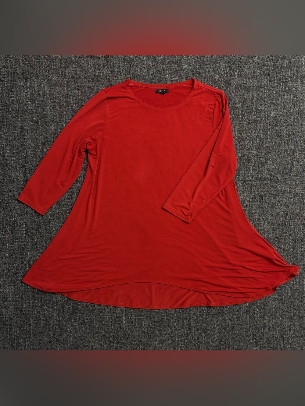 Sz L Alfani Brick Red Handkerchief Hem Swing Dress 3/4 Sleeve